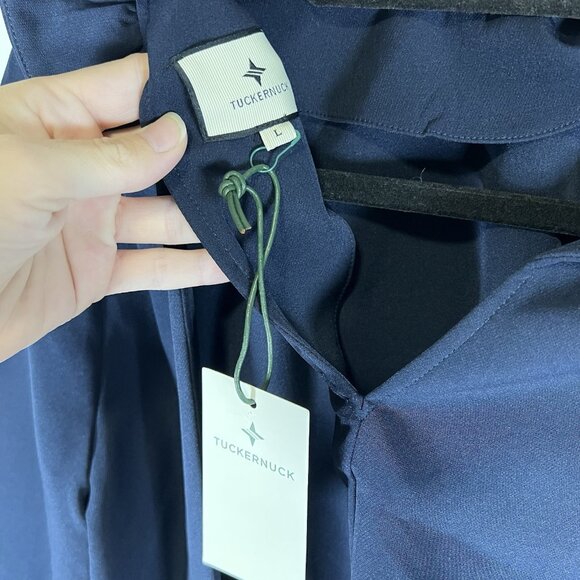 Tuckernuck NEW Navy Faye Preppy Bow Ruffle‎ Collar 3/4 Sleeve Blouse Size Large - Picture 8 of 10